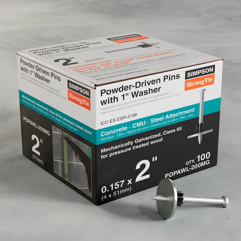Pdpawl .157 In. X 2 In. Mechanically Galvanized Powder-Actuated Pin W/ 1 In. Washer (100-Qty)-PDPAWL-200MG-SP2988-3255