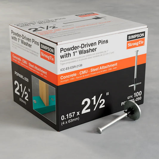 Pdpawl .157-In. X 2-1/2-In. Powder-Actuated Pin W/ 1-In. Washer (100-Qty) (Pack Of 1000)-PDPAWL-250-SP4741-5097