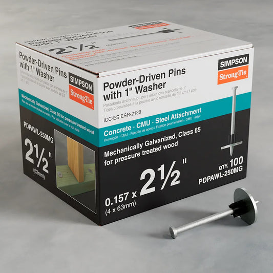 Pdpawl .157 In. X 2-1/2 In. Mechanically Galvanized Powder-Actuated Pin W/ 1 In. Washer (100-Qty) (Pack Of 1000)-PDPAWL-250MG-SP1350-1523