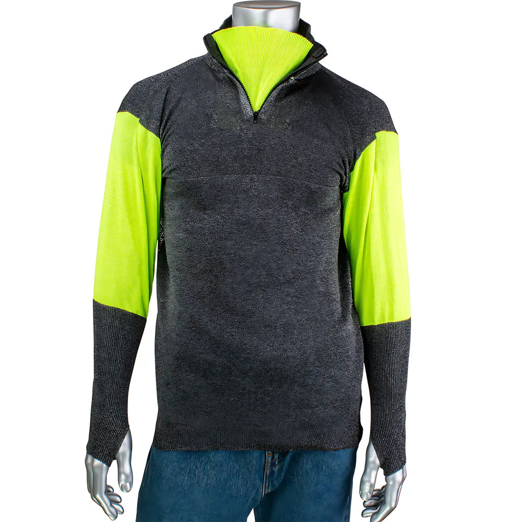 Pip Pjg145-3Cm-Hvb-Th-3Xl Ata Blended Cut Resistant 1/4 Zip Pullover With Hi-Vis Sleeves And Thumb Holes PJG145-3CM-HVB-TH-3XL-24455