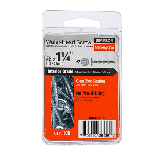 Wafer-Head Screw - #8 X 1-1/4 In. #2 Phillips, Clear Zinc Coating (100-Qty) (Pack Of 16)-SD8X1-25-R-SP3288-3564