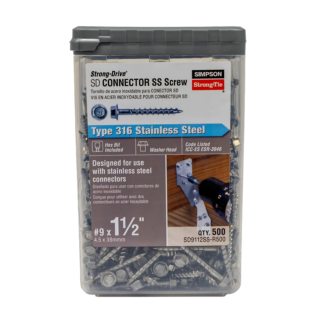 Strong-Drive® Sd Connector Ss Screw - #9 X 1-1/2 In. 1/4-Hex Drive, Type 316 (500-Qty)-SD9112SS-R500-SP7245-7742