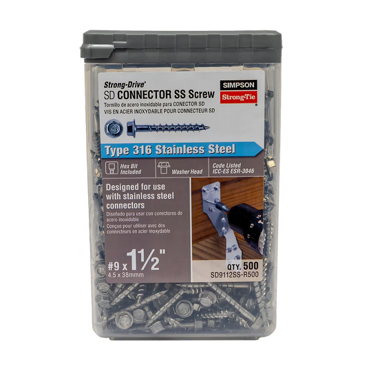Strong-Drive® Sd Connector Ss Screw - #9 X 1-1/2 In. 1/4-Hex Drive, Type 316 (500-Qty)-SD9112SS-R500-SP7245-7742