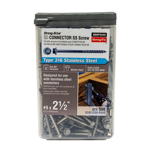 Strong-Drive® Sd Connector Ss Screw - #9 X 2-1/2 In. 1/4-Hex Drive, Type 316 (500-Qty) (Pack Of 3)-SD9212SS-R500-SP8100-8632