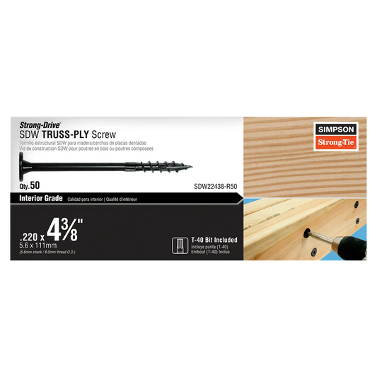 Strong-Drive® Sdw Truss-Ply Screw - .220 In. X 4-3/8 In. T40 6-Lobe E-Coat® (50-Qty) (Pack Of 4)-SDW22438-R50-SP740-877