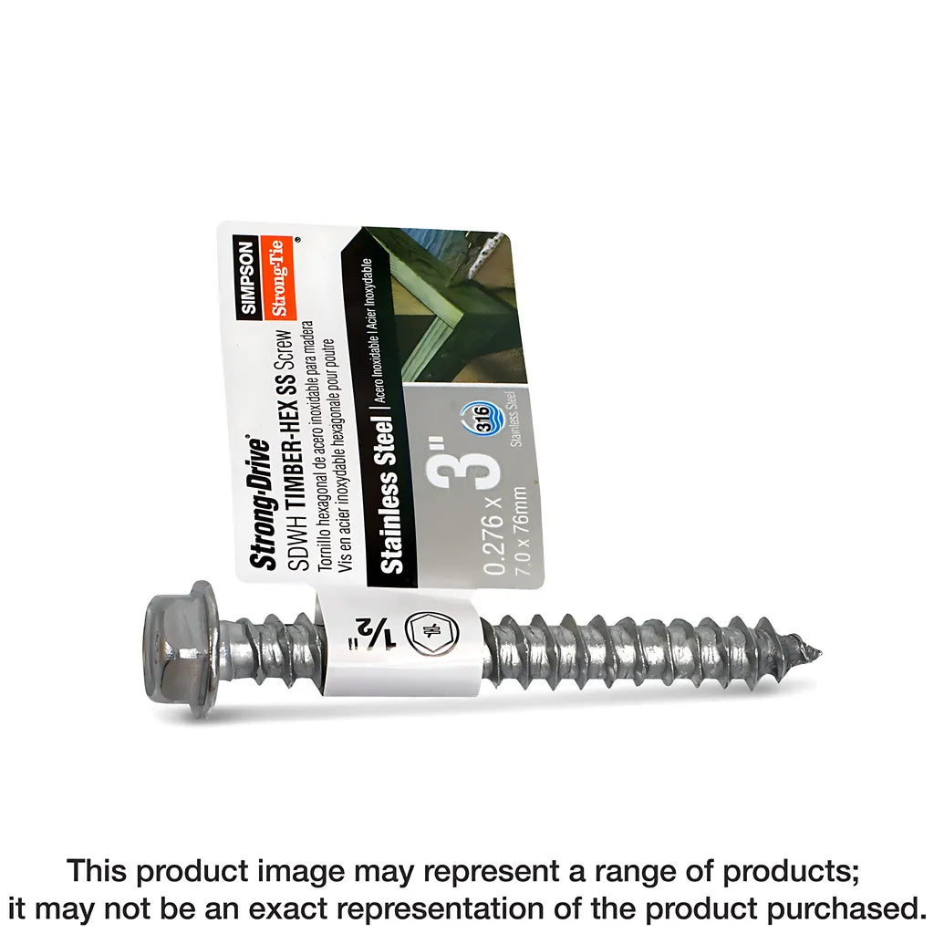 Strong-Drive® Sdwh Timber-Hex Ss Screw - 0.276 In. X 3 In. 1/2 Hex, Type 316 (100-Qty)-SDWH27300SS-R100-SP1958-2165