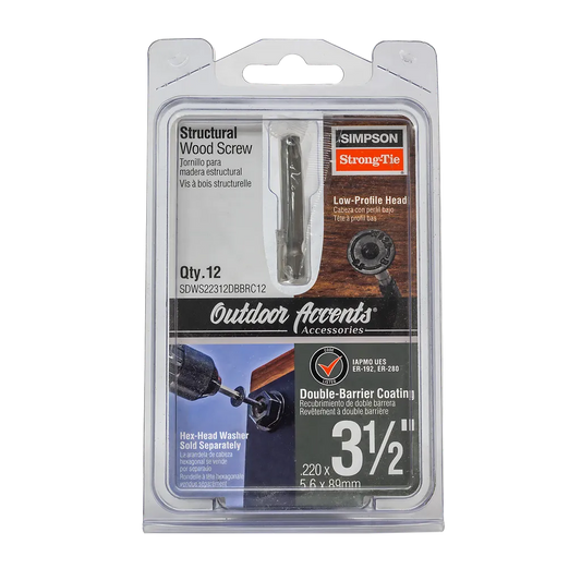 Outdoor Accents® Structural Wood Screw - .220 In. X 3-1/2 In. Db Coating, Black (12-Qty) (Pack Of 10)-SDWS22312DBBRC12-SP5138-5514