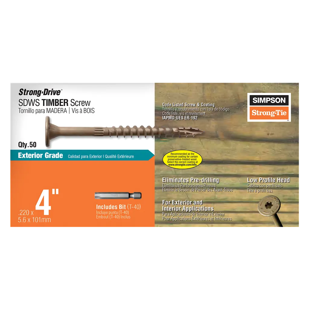 Strong-Drive® Sdws Timber Screw (Exterior Grade) - 0.220 In. X 4 In. T40 (50-Qty)-SDWS22400DB-R50-SP3121-3388