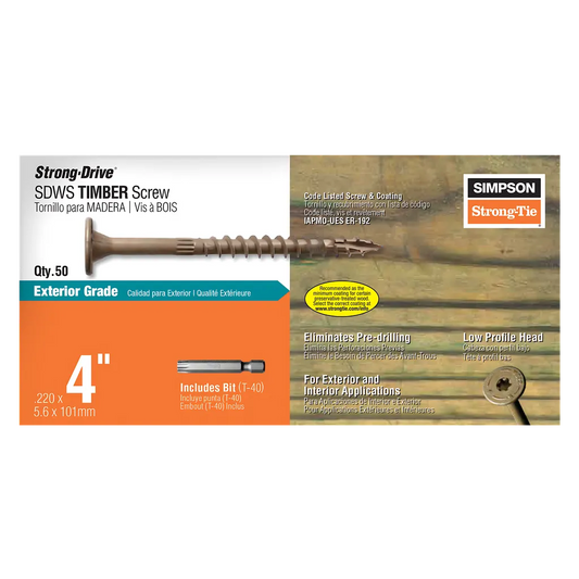 Strong-Drive® Sdws Timber Screw (Exterior Grade) - 0.220 In. X 4 In. T40 (50-Qty)-SDWS22400DB-R50-SP3121-3388