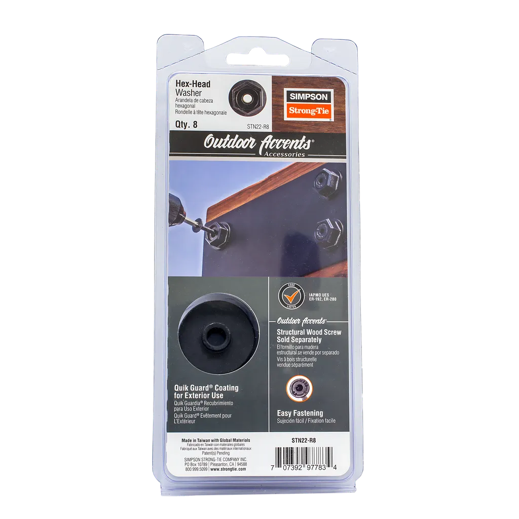 Outdoor Accents® Black Hex-Head Washer (8-Qty) (Pack Of 10)-STN22-R8-SP8068-8601