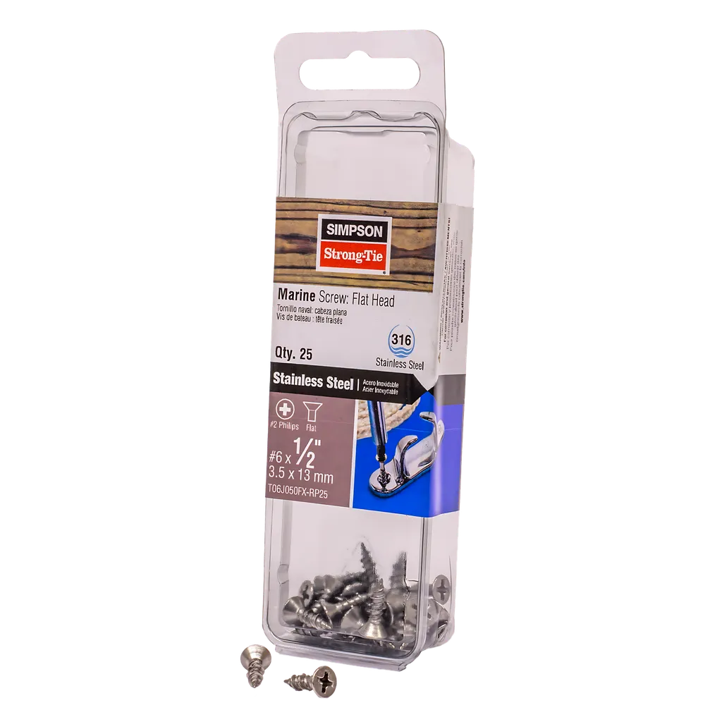 Marine Screw, Flat Head - #6 X 1/2 In. #2 Phillips Drive, Type 316 (25-Qty) (Pack Of 5)-T06J050FX-RP25-SP5043-5413