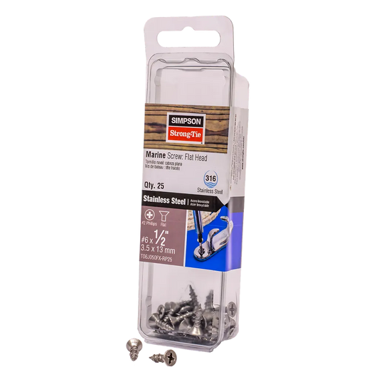 Marine Screw, Flat Head - #6 X 1/2 In. #2 Phillips Drive, Type 316 (25-Qty) (Pack Of 5)-T06J050FX-RP25-SP5043-5413