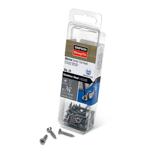 Marine Screw, Flat Head - #6 X 3/4 In. #2 Phillips Drive, Type 316 (25-Qty)-T06J075FX-RP25-SP6208-6645