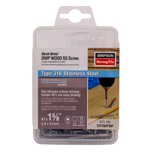 Deck-Drive Dwp Wood Ss Screw - #7 X 1-5/8 In. T-15, Trim Head, Type 316 (100-Qty) (Pack Of 5)-T07162FWP-SP6245-6685