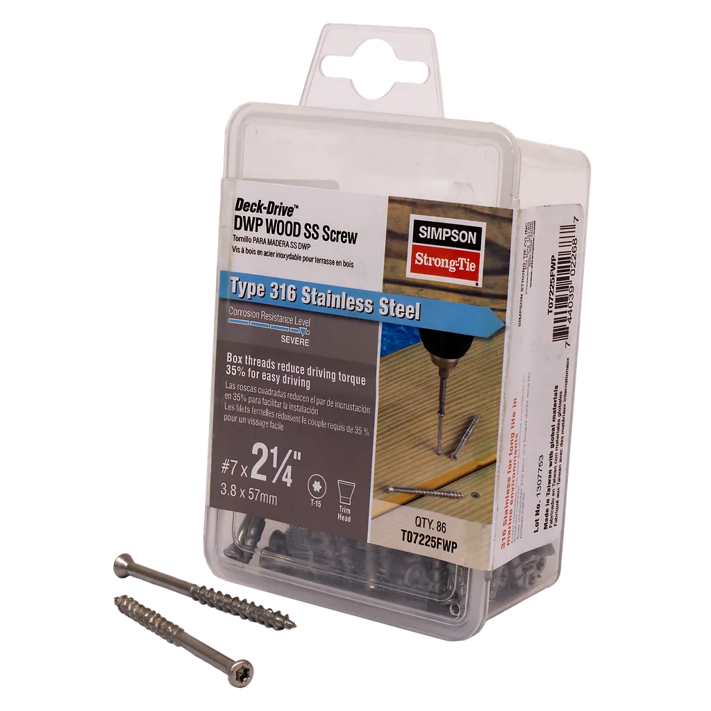 Deck-Drive Dwp Wood Ss Screw - #7 X 2-1/4 In. T-15, Trim Head, Type 316 (86-Qty) (Pack Of 5)-T07225FWP-SP8720-9287