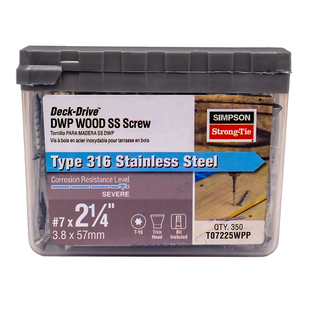 Deck-Drive Dwp Wood Ss Screw - #7 X 2-1/4 In. T-15, Trim Head, Type 316 (350-Qty) (Pack Of 6)-T07225WPP-SP6312-6753