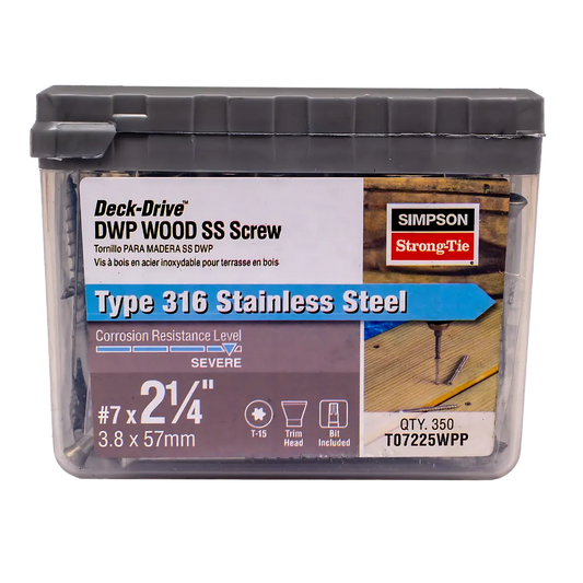 Deck-Drive Dwp Wood Ss Screw - #7 X 2-1/4 In. T-15, Trim Head, Type 316 (350-Qty) (Pack Of 6)-T07225WPP-SP6312-6753
