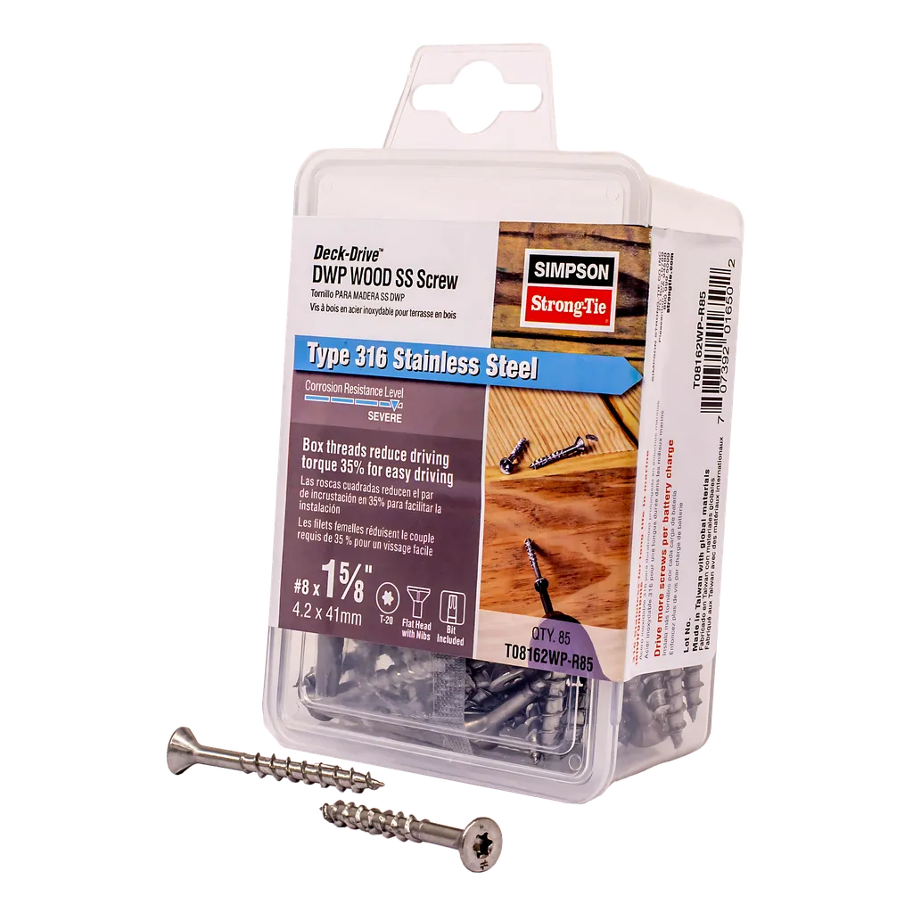 Deck-Drive Dwp Wood Ss Screw - #8 X 1-5/8 In. T20, Flat Head, Type 316 (85-Qty) (Pack Of 5)-T08162WP-R85-SP3602-3894