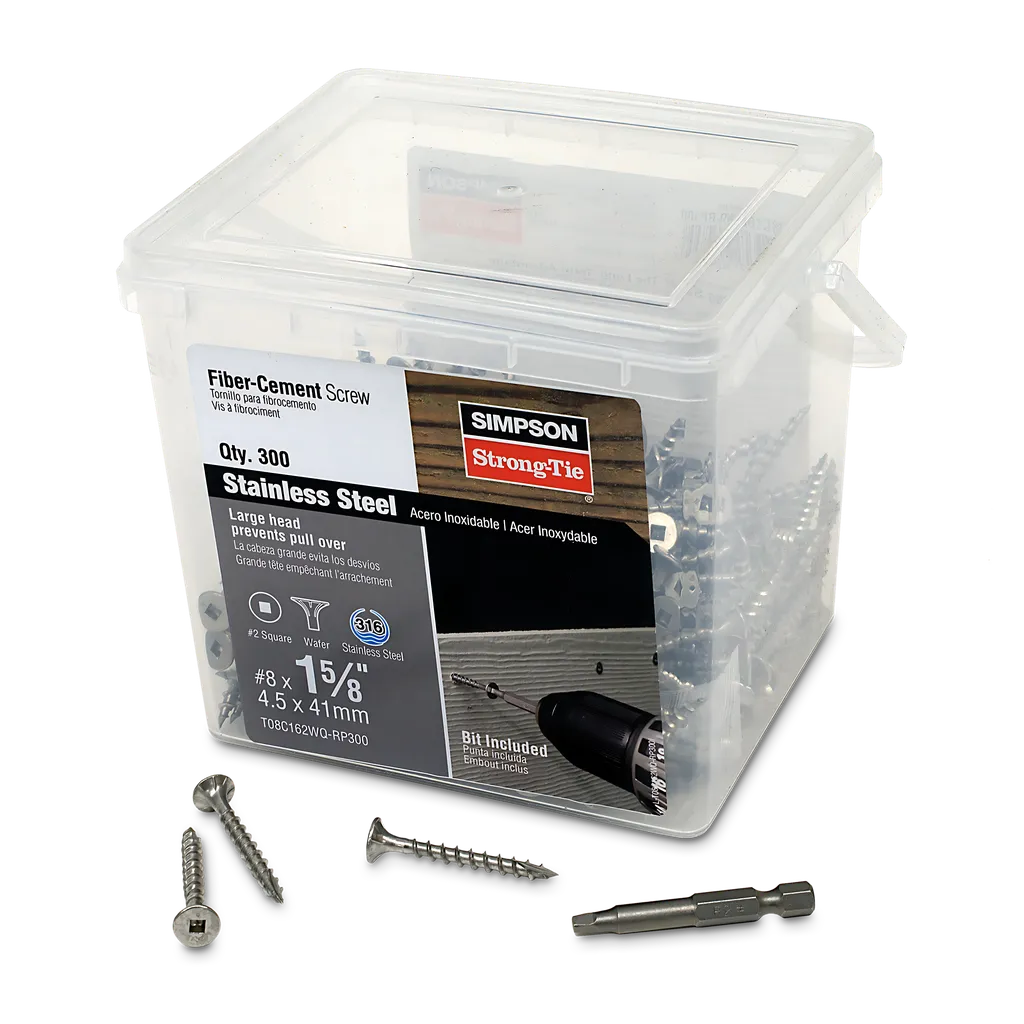 Fiber-Cement Screw - #8 X 1-5/8 In. #2 Square Wafer-Head, Type 316 (300-Qty)-T08C162WQ-RP300-SP6956-7442