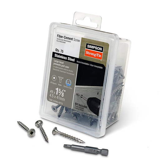 Fiber-Cement Screw - #8 X 1-5/8 In. #2 Square Wafer-Head, Type 316 (75-Qty) (Pack Of 4)-T08C162WQ-RP75-SP6694-7162