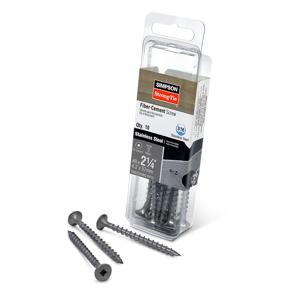 Fiber-Cement Screw - #8 X 2-1/4 In. #2 Square Wafer-Head, Type 316 (10-Qty) (Pack Of 5)-T08C225WQ-RP10-SP6378-6822