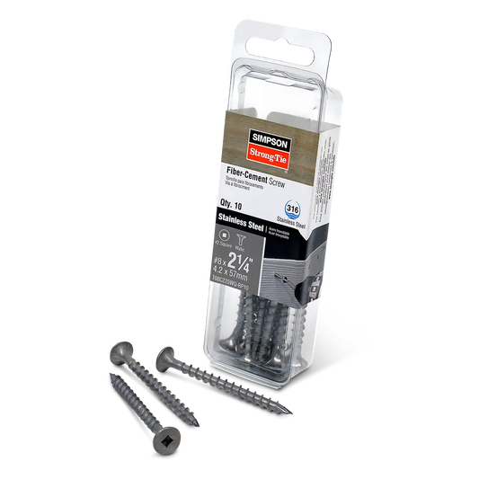 Fiber-Cement Screw - #8 X 2-1/4 In. #2 Square Wafer-Head, Type 316 (10-Qty) (Pack Of 5)-T08C225WQ-RP10-SP6378-6822