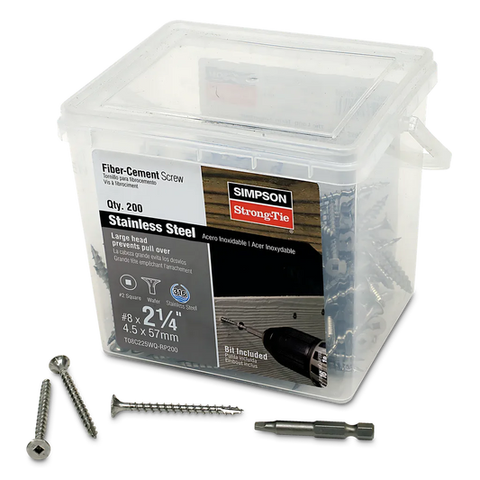 Fiber-Cement Screw - #8 X 2-1/4 In. #2 Square Wafer-Head, Type 316 (20-Qty) (Pack Of 4)-T08C225WQ-RP200-SP927-1073