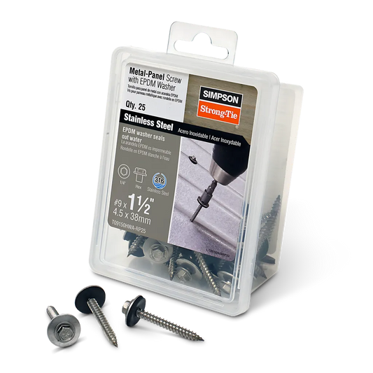 Metal-Panel Screw With Epdm Washer - #9 X 1-1/2 In. Hex Head, Type 316 (25-Qty)-T09150HWA-RP25-SP839-979