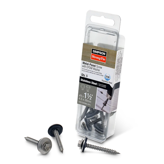 Metal-Panel Screw With Epdm Washer - #9 X 1-1/2 In. Hex Head, Type 316 (5-Qty)-T09150HWA-RP5-SP1947-2153