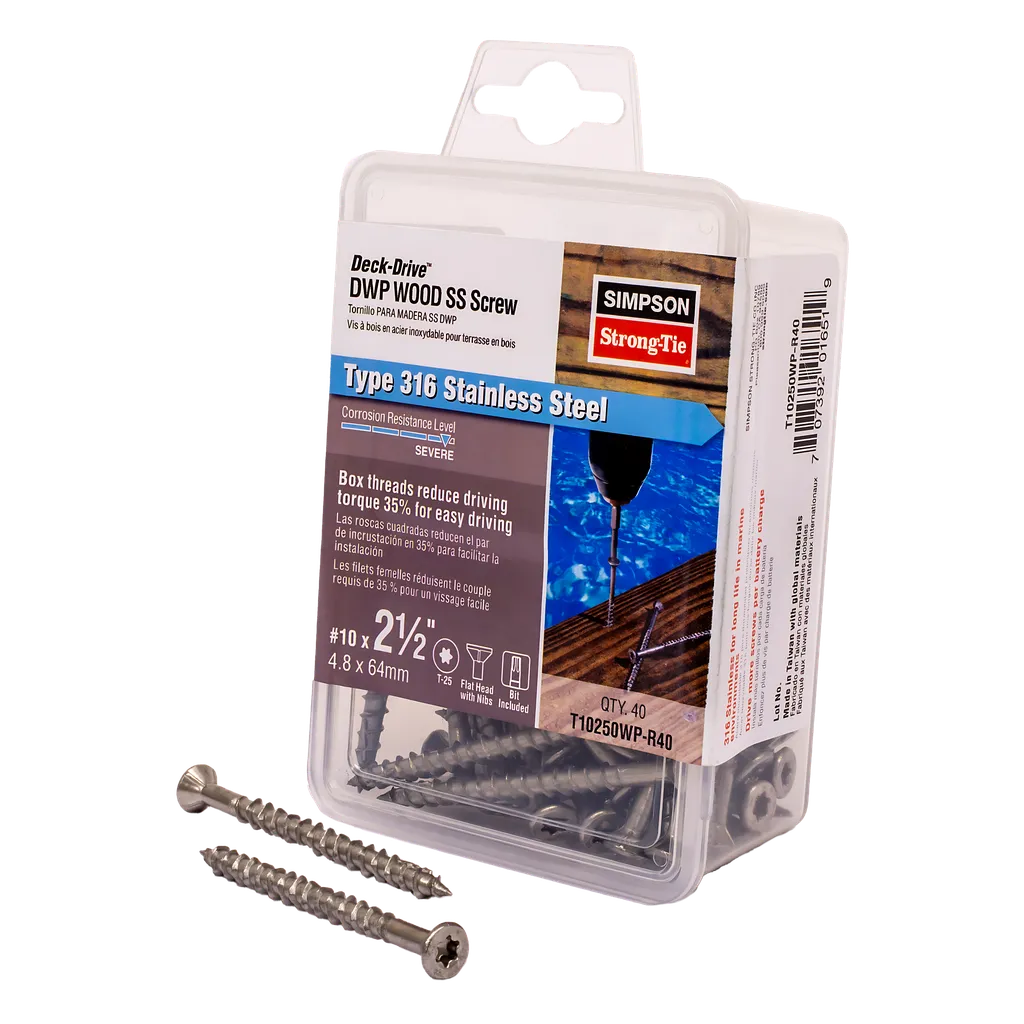 Deck-Drive Dwp Wood Ss Screw - #10 X 2-1/2 In. T25, Flat Head, Type 316 (40-Qty) (Pack Of 5)-T10250WP-R40-SP1808-2007