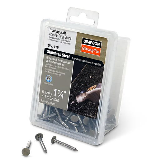 Roofing Nail, Annular Ring Shank - 1-1/4 In. X .120 In. Type 316 Stainless Steel (110-Qty) (Pack Of 4)-T311ARN-RP110-SP7629-8139