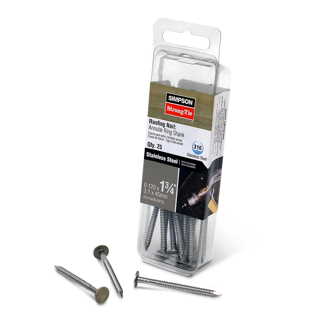 Roofing Nail, Annular Ring Shank - 1-3/4 In. X .120 In. Type 316 Stainless Steel (25-Qty) (Pack Of 5)-T511ARN-RP25-SP7557-8065