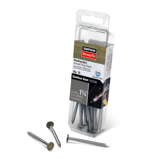 Roofing Nail, Annular Ring Shank - 1-3/4 In. X .120 In. Type 316 Stainless Steel (25-Qty) (Pack Of 5)-T511ARN-RP25-SP7557-8065