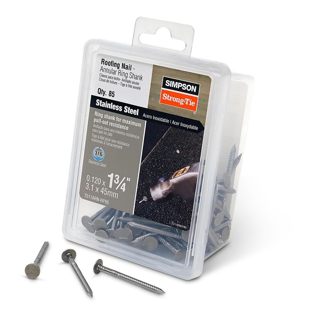 Roofing Nail, Annular Ring Shank - 1-3/4 In. X .120 In. Type 316 Stainless Steel (85-Qty)-T511ARN-RP85-SP1456-1638