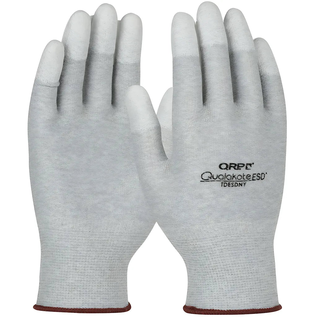 Qrp Tdesdny-2X Seamless Knit Nylon/Carbon Fiber Electrostatic Dissipative (Esd) Glove With Polyurethane Coated Grip On Fingertips TDESDNY-2X-24629