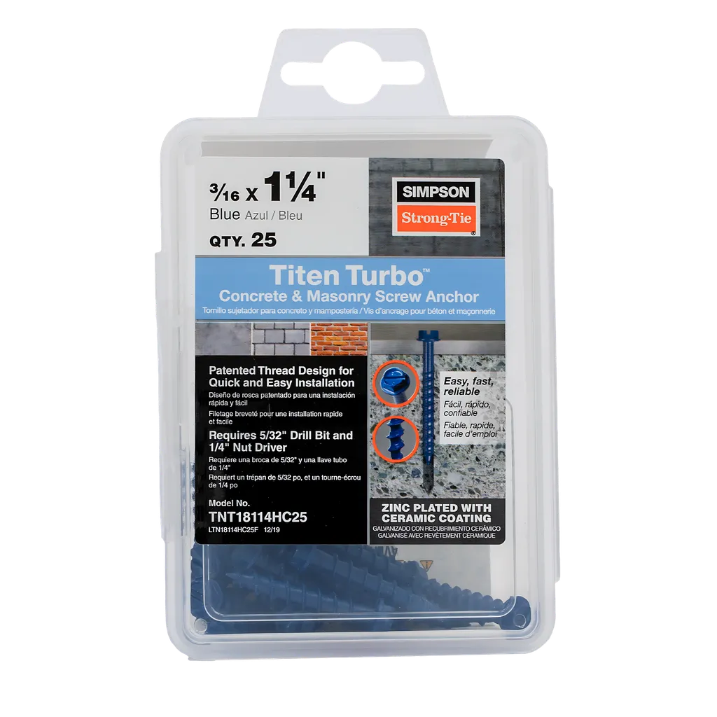 Titen Turbo - 3/16 In. X 1-1/4 In. Hex-Head Concrete And Masonry Screw, Blue (25-Qty)-TNT18114HC25-SP3719-4016