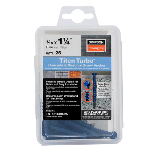 Titen Turbo - 3/16 In. X 1-1/4 In. Hex-Head Concrete And Masonry Screw, Blue (25-Qty)-TNT18114HC25-SP3719-4016