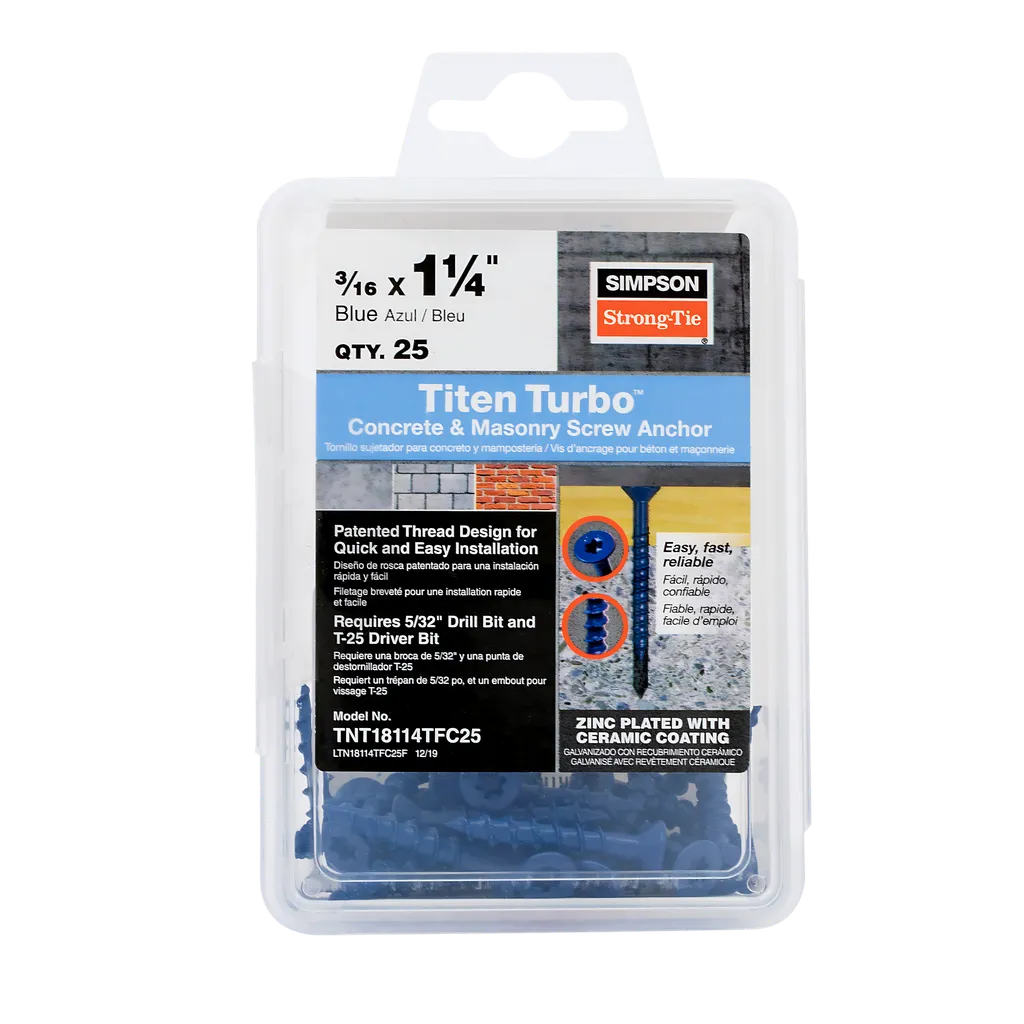 Titen Turbo - 3/16 In. X 1-1/4 In. 6-Lobe Flat-Head Concrete And Masonry Screw, Blue (25-Qty) (Pack Of 5)-TNT18114TFC25-SP7584-8093