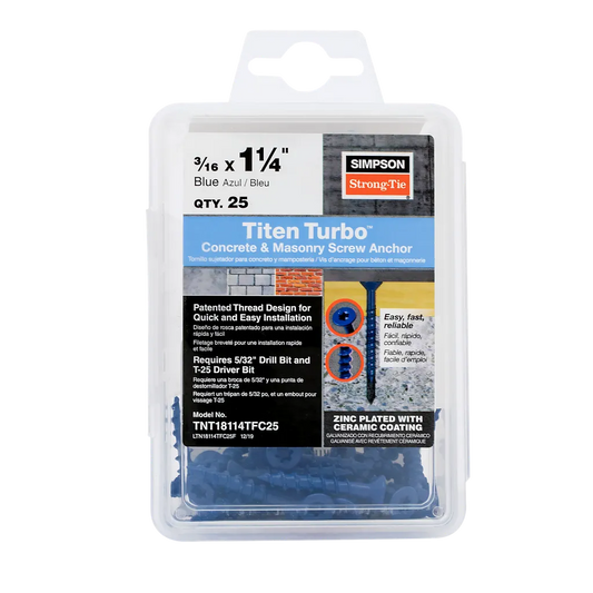 Titen Turbo - 3/16 In. X 1-1/4 In. 6-Lobe Flat-Head Concrete And Masonry Screw, Blue (25-Qty) (Pack Of 5)-TNT18114TFC25-SP7584-8093
