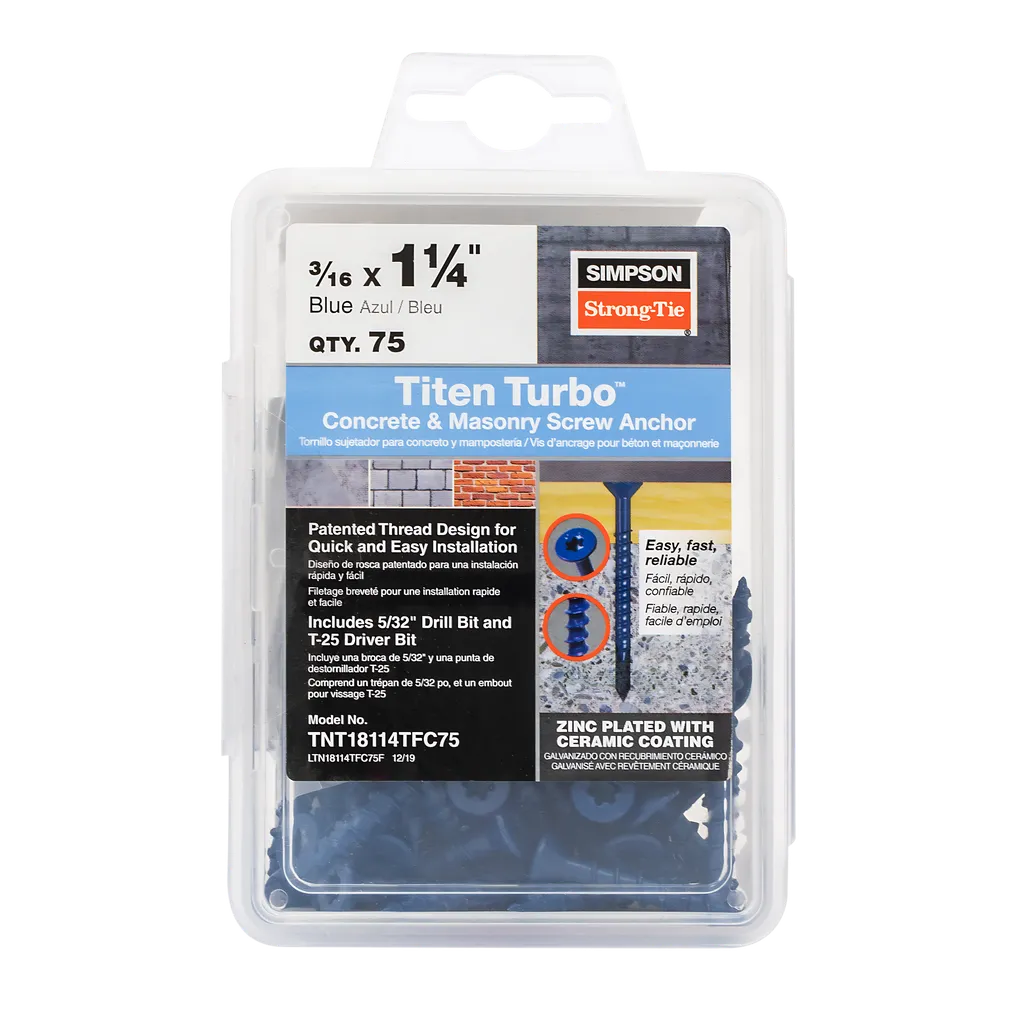 Titen Turbo - 3/16 In. X 1-1/4 In. 6-Lobe Flat-Head Concrete And Masonry Screw, Blue (75-Qty) (Pack Of 5)-TNT18114TFC75-SP8432-8985