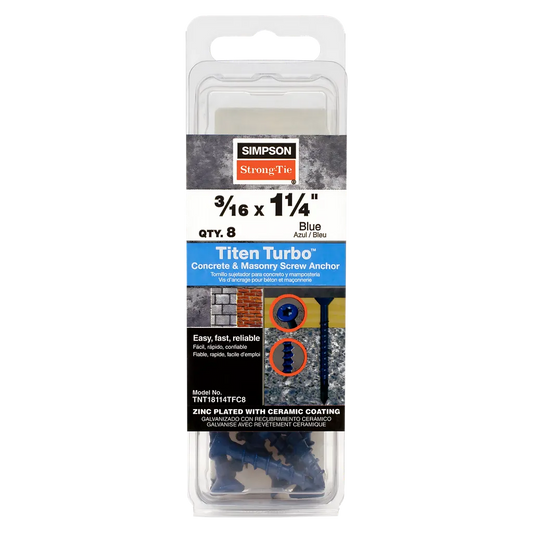 Titen Turbo - 3/16 In. X 1-1/4 In. 6-Lobe Flat-Head Concrete And Masonry Screw, Blue (8-Qty)-TNT18114TFC8-SP4437-4777