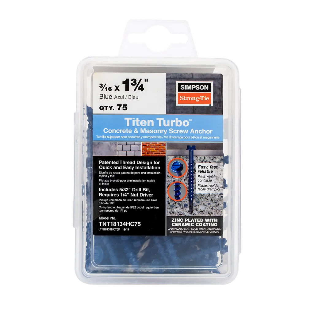 Titen Turbo - 3/16 In. X 1-3/4 In. Hex-Head Concrete And Masonry Screw, Blue (75-Qty)-TNT18134HC75-SP7189-7683