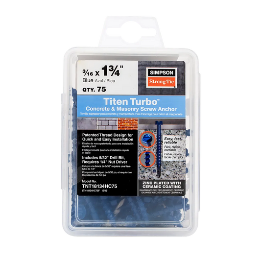 Titen Turbo - 3/16 In. X 1-3/4 In. Hex-Head Concrete And Masonry Screw, Blue (75-Qty)-TNT18134HC75-SP7189-7683