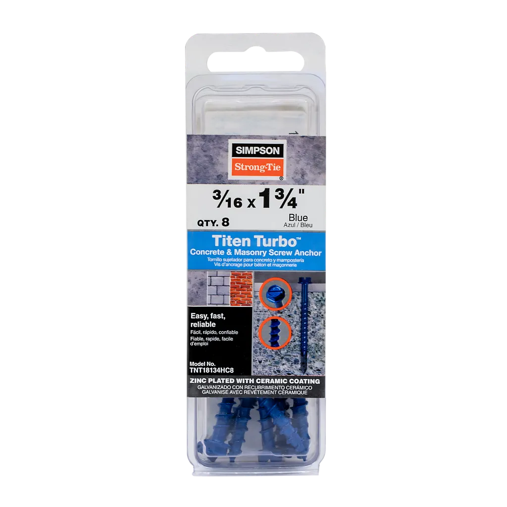 Titen Turbo - 3/16 In. X 1-3/4 In. Hex-Head Concrete And Masonry Screw, Blue (8-Qty) (Pack Of 5)-TNT18134HC8-SP1635-1822