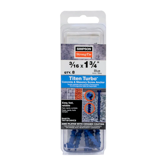 Titen Turbo - 3/16 In. X 1-3/4 In. Hex-Head Concrete And Masonry Screw, Blue (8-Qty) (Pack Of 5)-TNT18134HC8-SP1635-1822