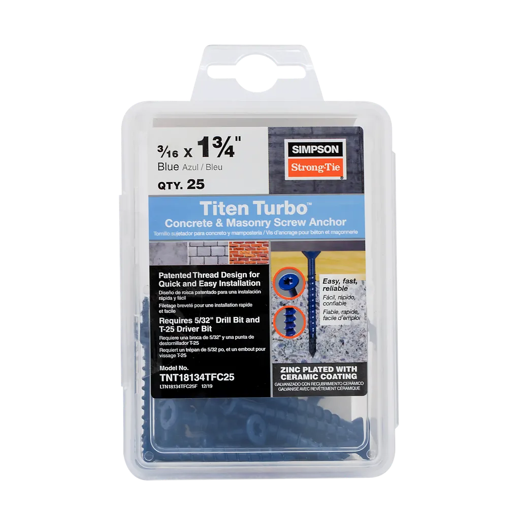 Titen Turbo - 3/16 In. X 1-3/4 In. 6-Lobe Flat-Head Concrete And Masonry Screw, Blue (25-Qty) (Pack Of 5)-TNT18134TFC25-SP2740-2996