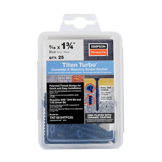 Titen Turbo - 3/16 In. X 1-3/4 In. 6-Lobe Flat-Head Concrete And Masonry Screw, Blue (25-Qty) (Pack Of 5)-TNT18134TFC25-SP2740-2996