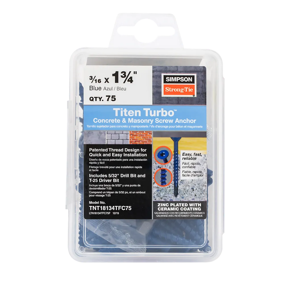 Titen Turbo - 3/16 In. X 1-3/4 In. 6-Lobe Flat-Head Concrete And Masonry Screw, Blue (75-Qty) (Pack Of 5)-TNT18134TFC75-SP2681-2930