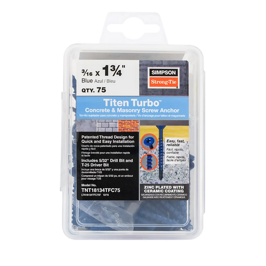 Titen Turbo - 3/16 In. X 1-3/4 In. 6-Lobe Flat-Head Concrete And Masonry Screw, Blue (75-Qty) (Pack Of 5)-TNT18134TFC75-SP2681-2930