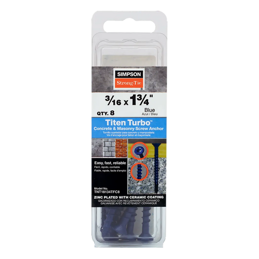 Titen Turbo - 3/16 In. X 1-3/4 In. 6-Lobe Flat-Head Concrete And Masonry Screw, Blue (8-Qty) (Pack Of 5) (Pack Of )-TNT18134TFC8-SP8235-8778